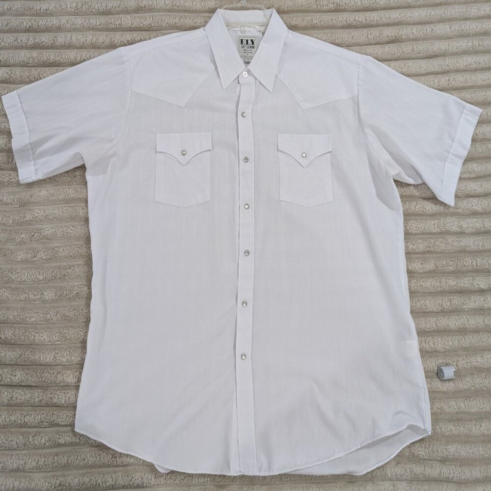 Ely Cattleman Mens XL‎ Short Sleeve Pearl Snap White Shirt Cowboy Rodeo